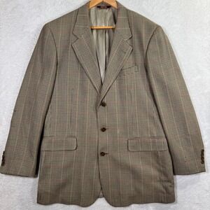 Vintage Corbin Mens 42L Blazer Jacket Beige 3btn Houndstooth Check Preppy Casual
